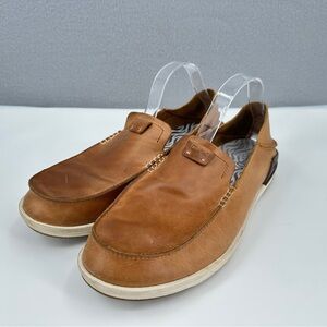 OLUKAI Kakaha Leather Slip-On Loafers Men's US 13 EUR 46 Boat Shoes Slides Heel